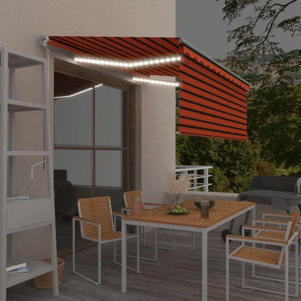 Toldo retrátil manual com estore/LED 3,5x2,5 m laranja/castanho