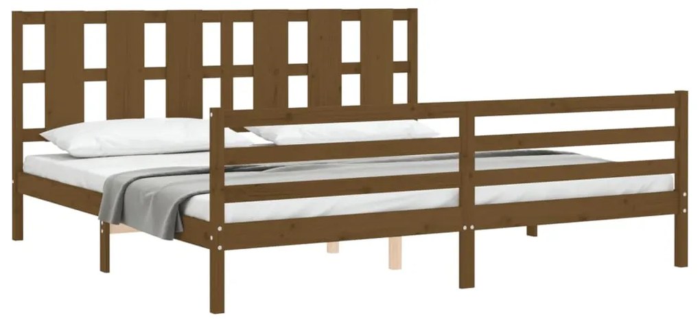Estrutura cama c/ cabeceira 200x200cm maciço castanho-mel