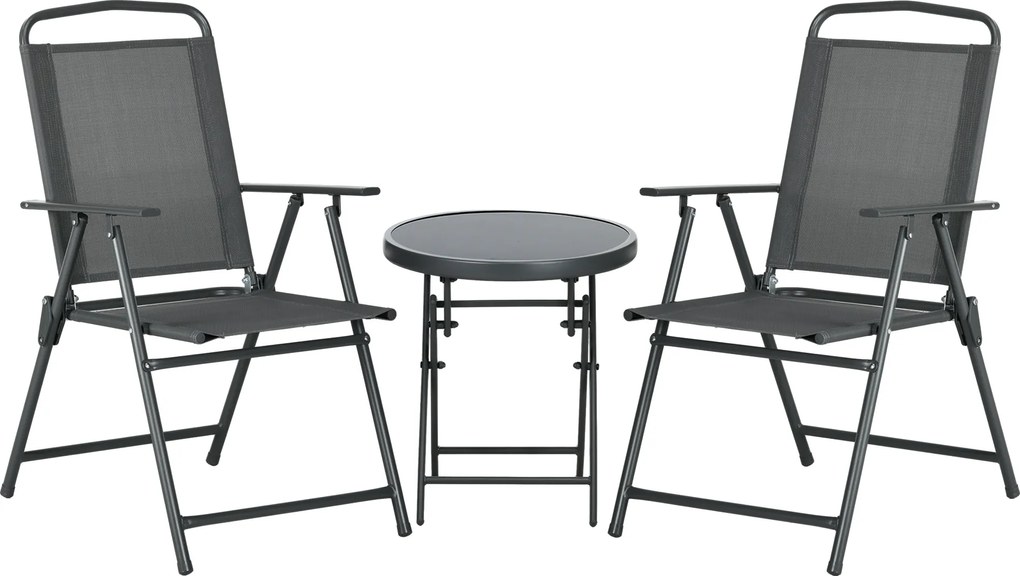 Outsunny Conjunto de Jardim 3 Peças com 2 Cadeiras 53.5x64x93 cm e Mesa de Café Ø45x50 cm, em Metal, Cinza Escuro | Aosom Portugal