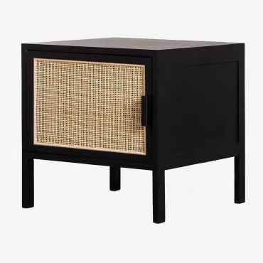 Mesa de Cabeceira em Rattan e Madeira Reyna Preto - Sklum