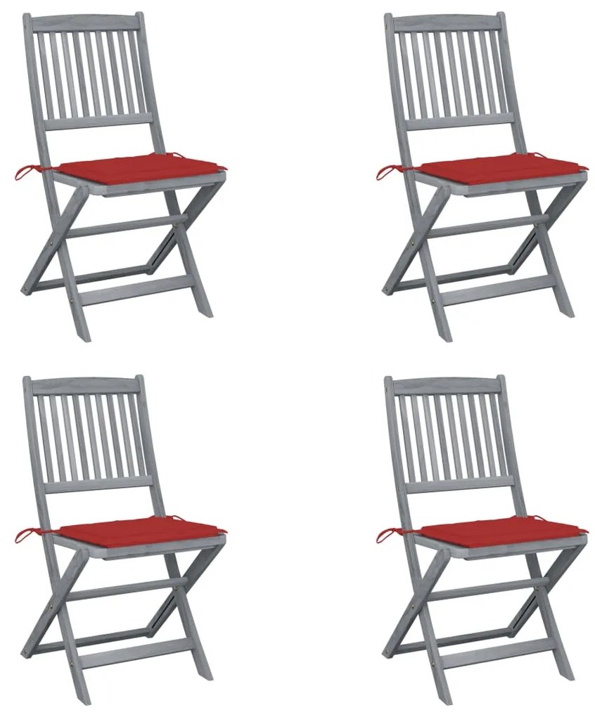 vidaXL Cadeiras exterior dobráveis c/ almofadões 4 pcs acácia maciça
