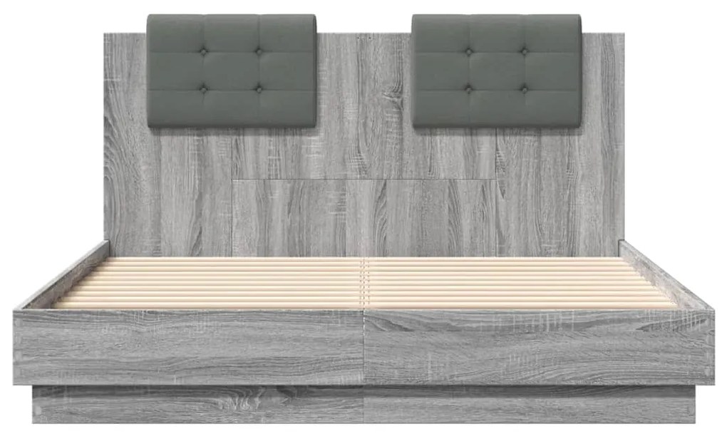 Estrutura de cama c/ cabeceira/luzes LED 120x190cm cinza sonoma