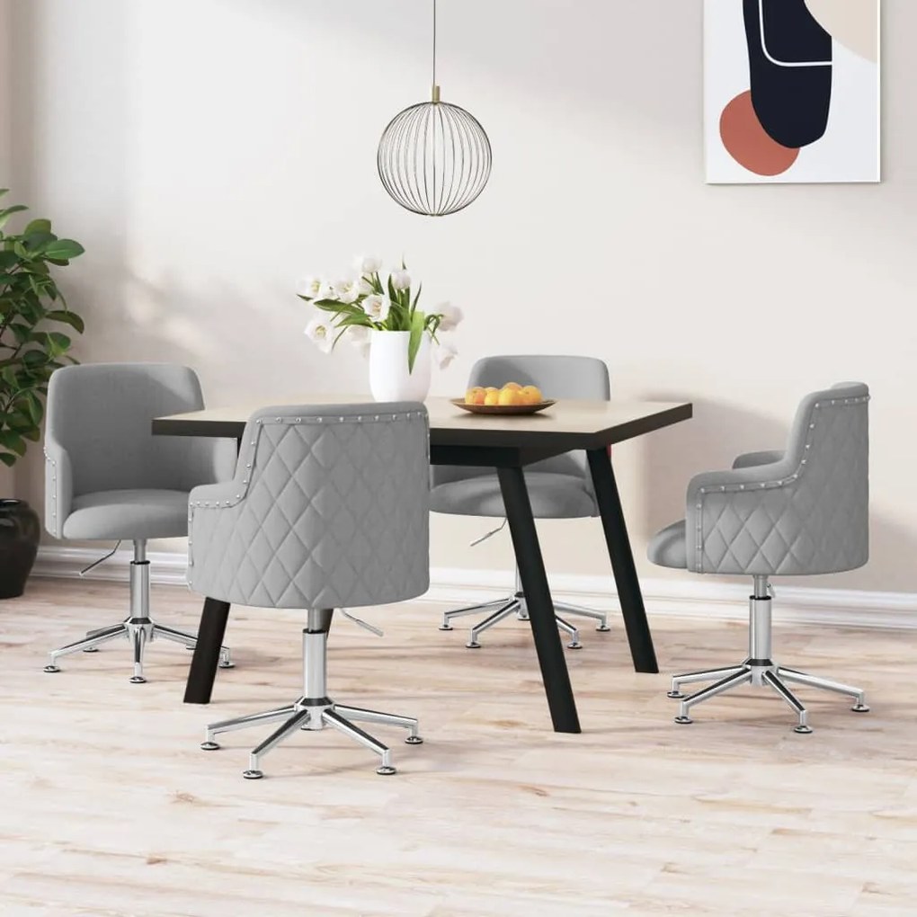 vidaXL Cadeiras de jantar giratórias 4 pcs tecido cinzento-claro