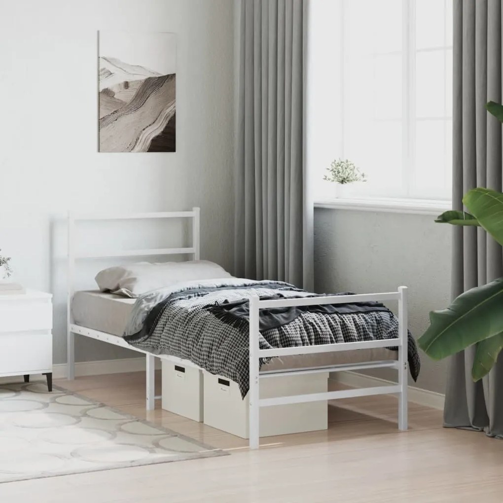 Estrutura de cama com cabeceira e pés 80x200 cm metal branco