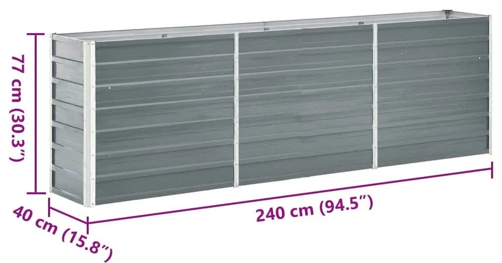 Canteiro elevado de jardim aço galvanizado 240x40x77cm cinzento