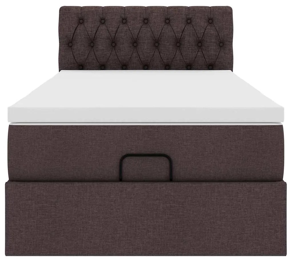 Cama otomana com colchão 100x200 cm tecido castanho escuro