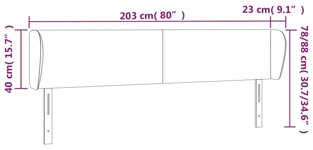 Cabeceira de cama c/ abas veludo 203x23x78/88cm azul-escuro