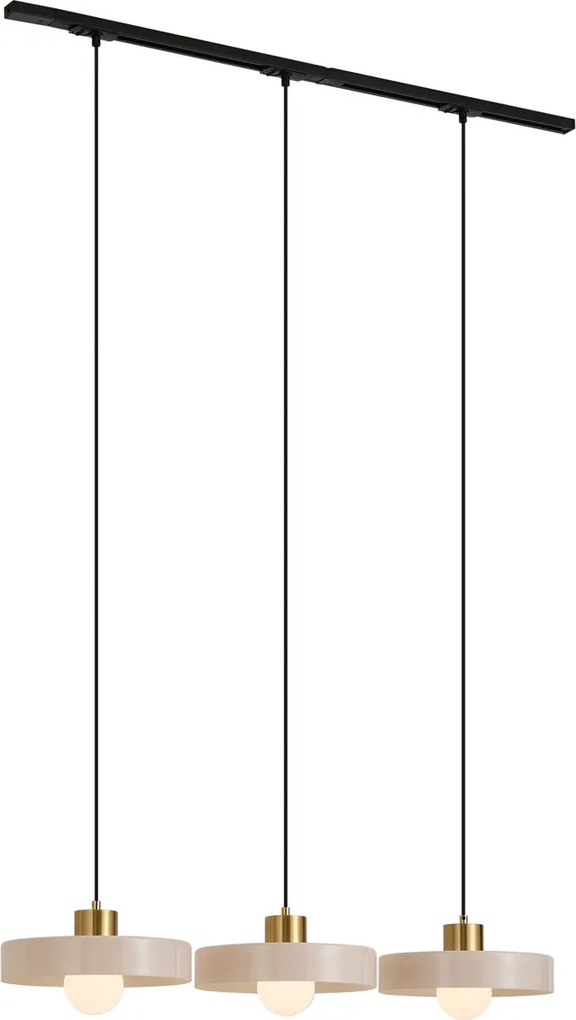Sistema de Calhas Moderno Preto com 3 Candeeiros Pendentes Latão e Branco Monofásico - Iconic Jina