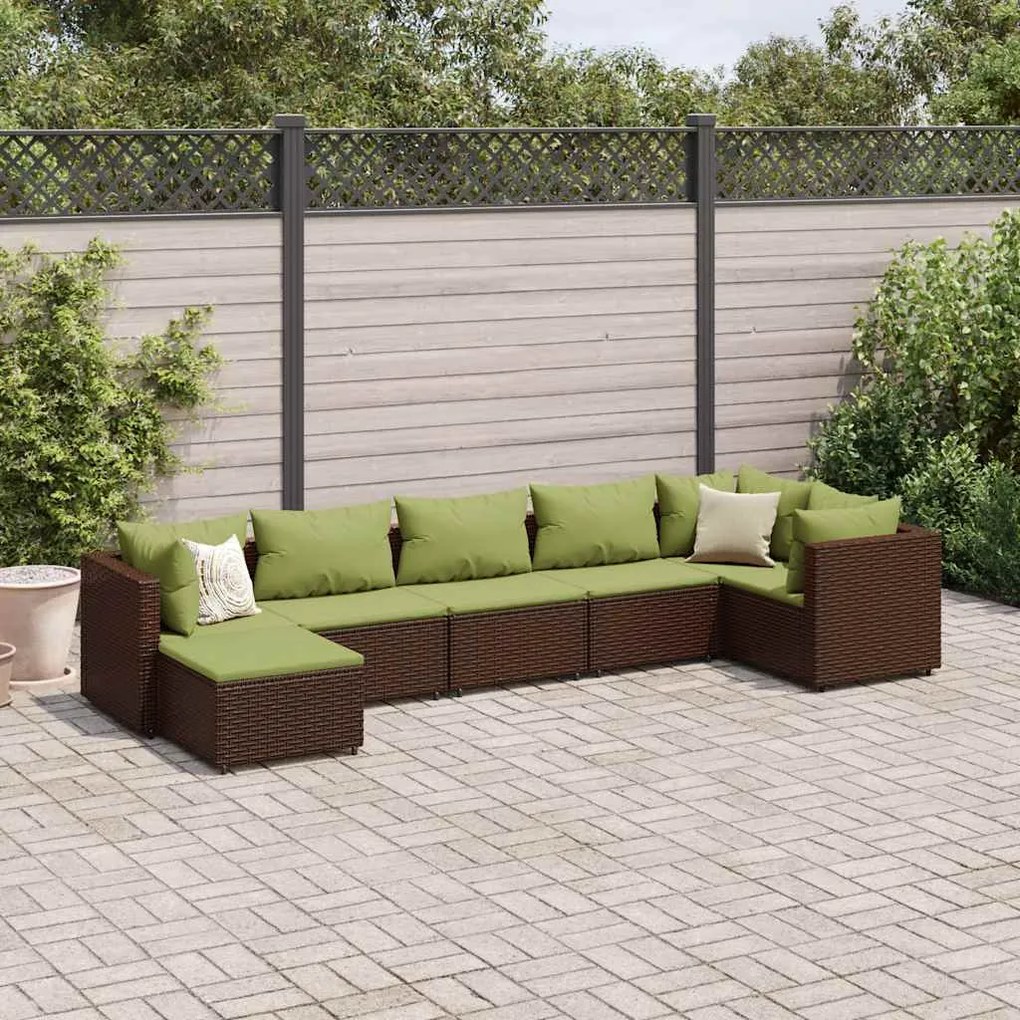 vidaXL 7 pcs conjunto lounge de jardim c/ almofadões vime PE castanho