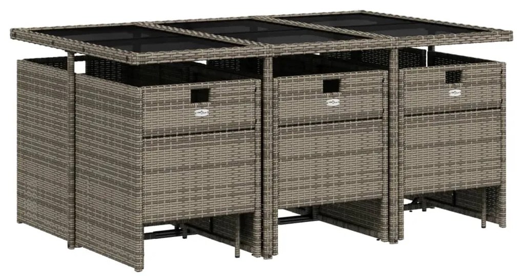 11 pcs conjunto jantar p/ jardim c/ almofadões vime PE cinzento