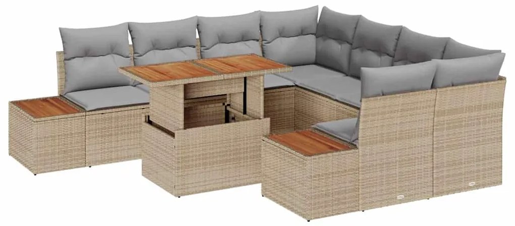 Conjunto de Sofá de Jardim com 9 Peças e Almofadas Beijes em Rattan Si