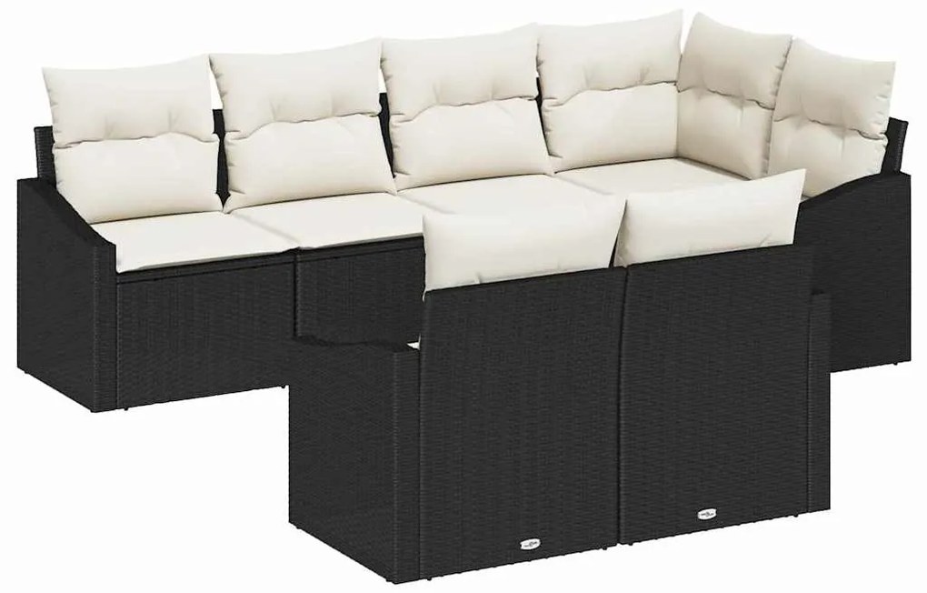 Conjunto de Sofá de Jardim de 7 Peças da com Almofadas Pretas em Ratta