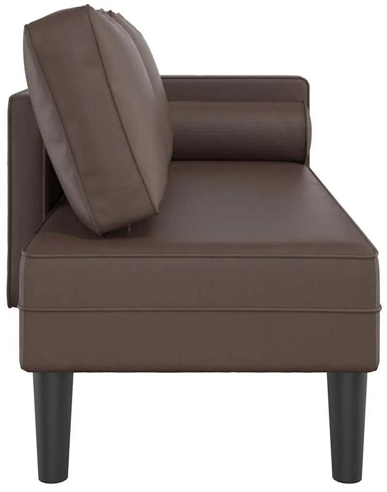 Chaise longue com almofadões couro artificial castanho