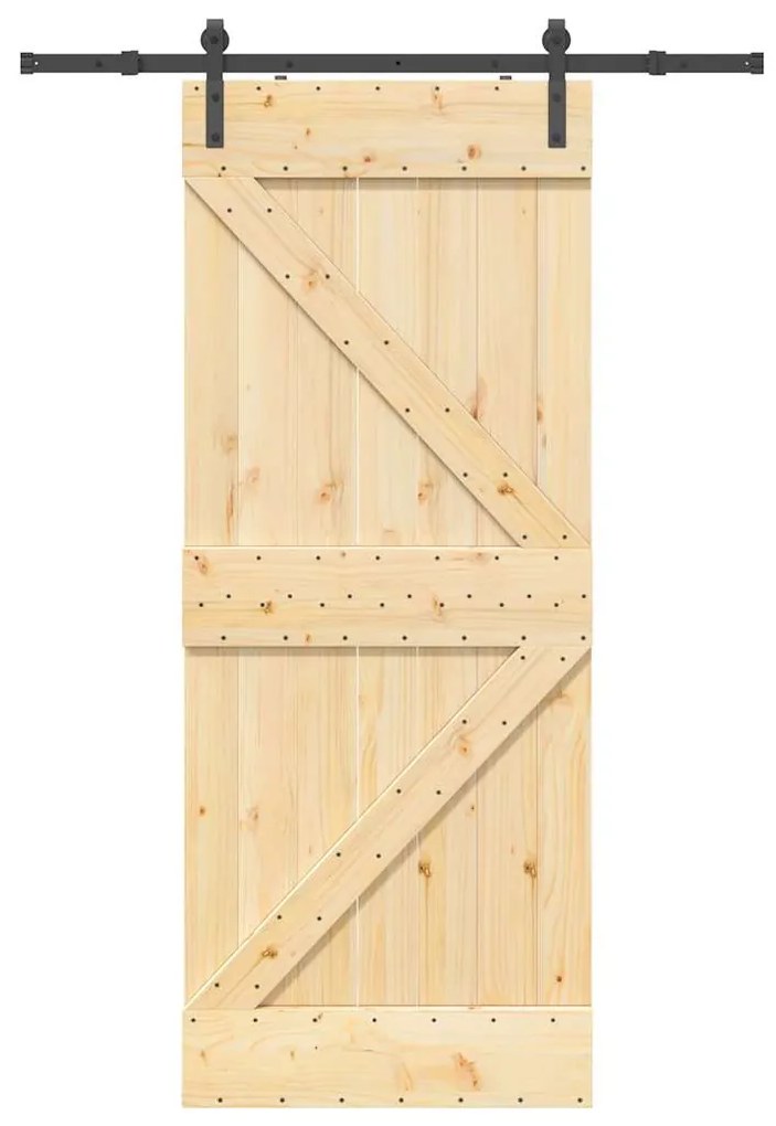 vidaXL Porta de correr com ferragens 85x210 cm madeira de pinho maciça