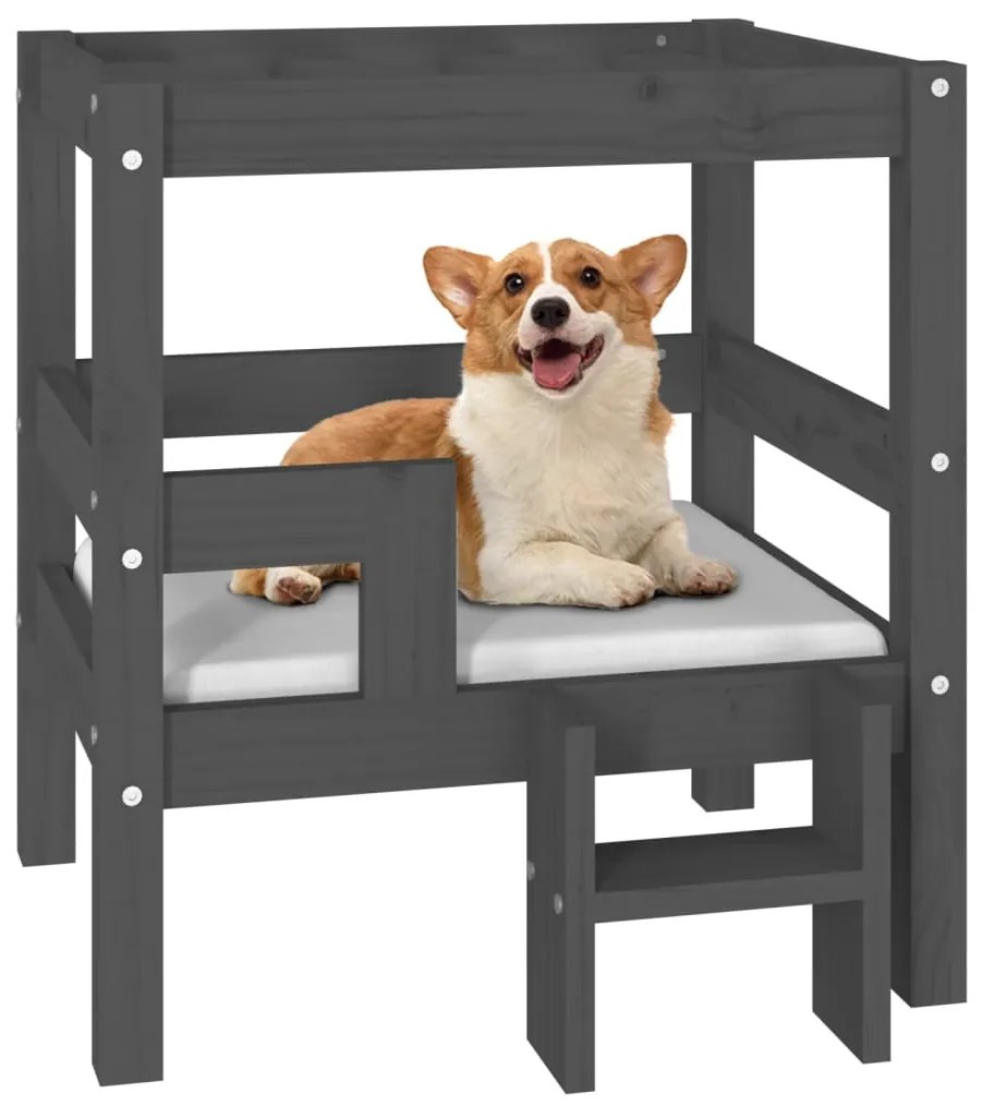 Cama para cães 55,5x53,5x60 cm madeira de pinho maciça cinza