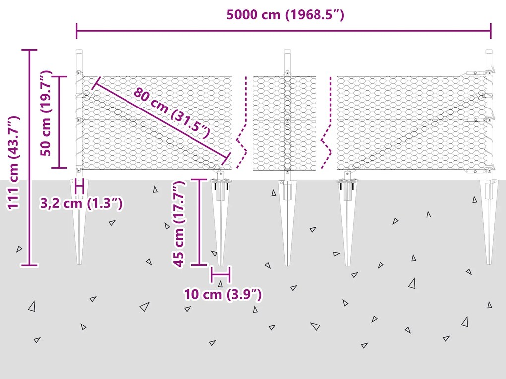 Cerca Hexagonal vidaXL Cinza 0.5x50 m Aço