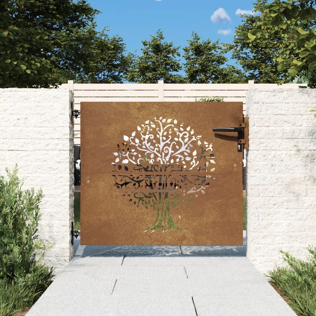 Portão de jardim 85x100 cm aço corten design árvore