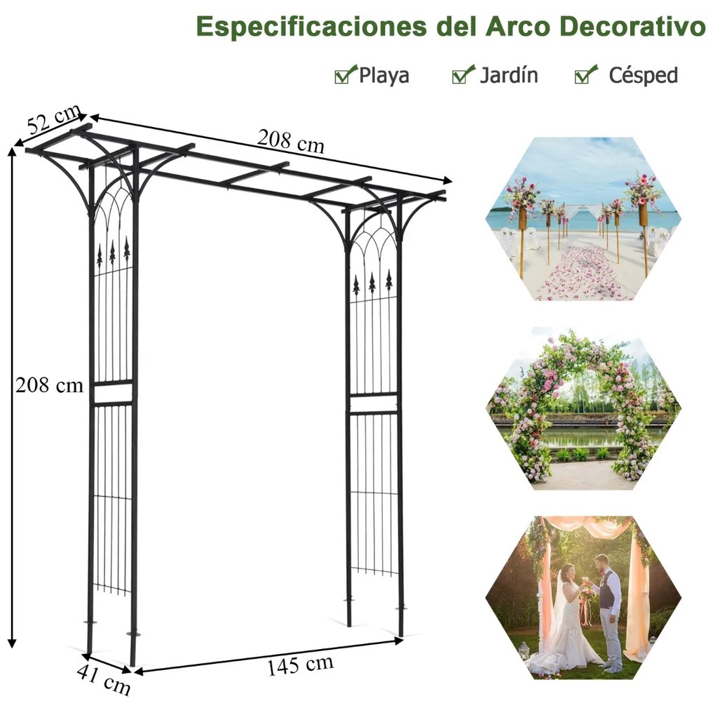 Arco de Jardim de Metal para Várias Plantas Trepadeiras e Vinhas Pérgula de Pátio para Festa 208 x 52 x 208 cm Preto