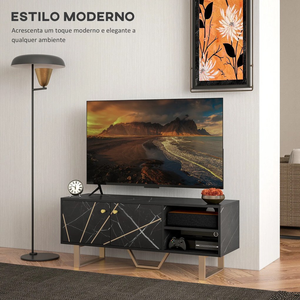 Móvel de TV Móvel para Televisor com 2 Portas Prateleira Ajustável e E