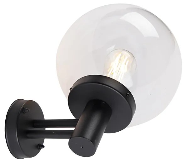 Candeeiro de parede exterior preto com plástico IP44 aço inoxidável - Sfera