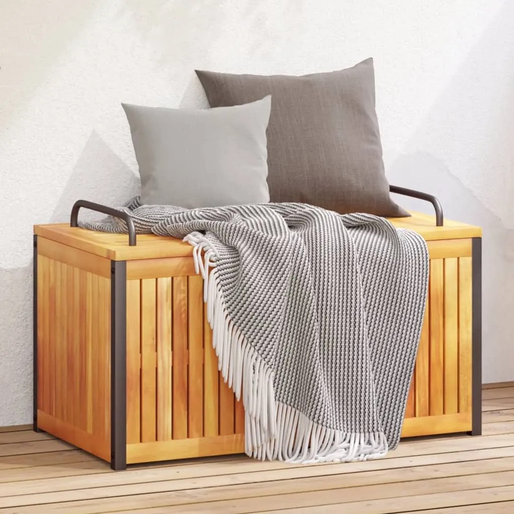 vidaXL Caixa p/ almofadões de exterior 85x45x45/53cm acácia maciça/aço