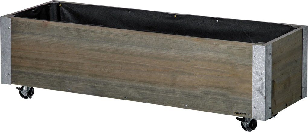 Floreira Exterior com Rodas com Tecido não Tecido Floreira com Sistema de Drenagem 96x30,6x30 cm Madeira Acinzentada