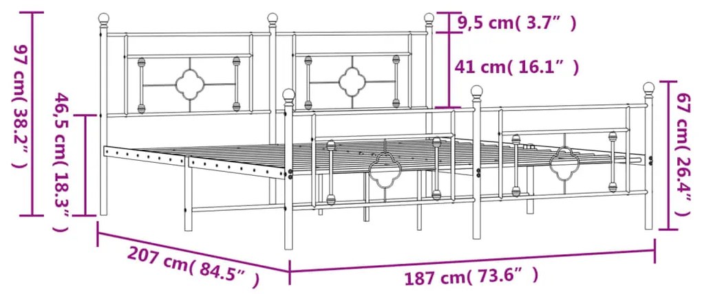 Estrutura de cama com cabeceira e pés 180x200 cm metal branco