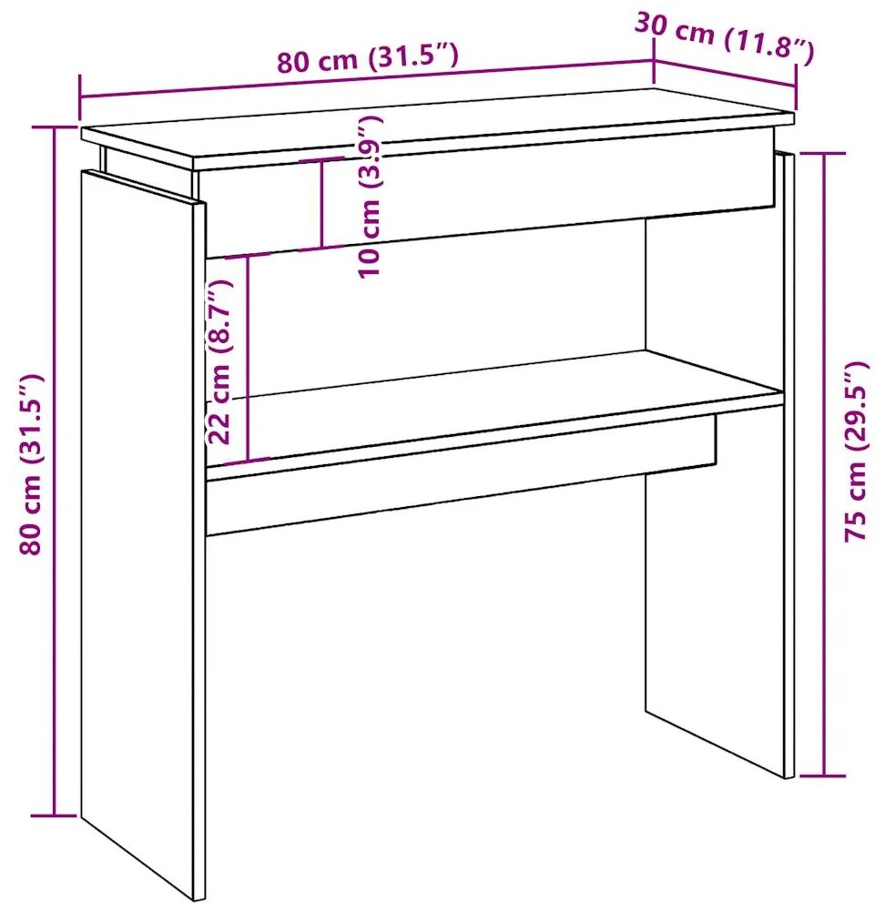 Mesa consola 80x30x80 cm derivados de madeira madeira velha