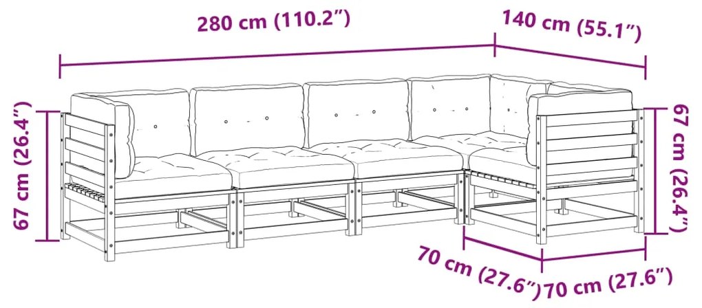 5 pcs conjunto sofás de jardim c/ almofadões pinho impregnado