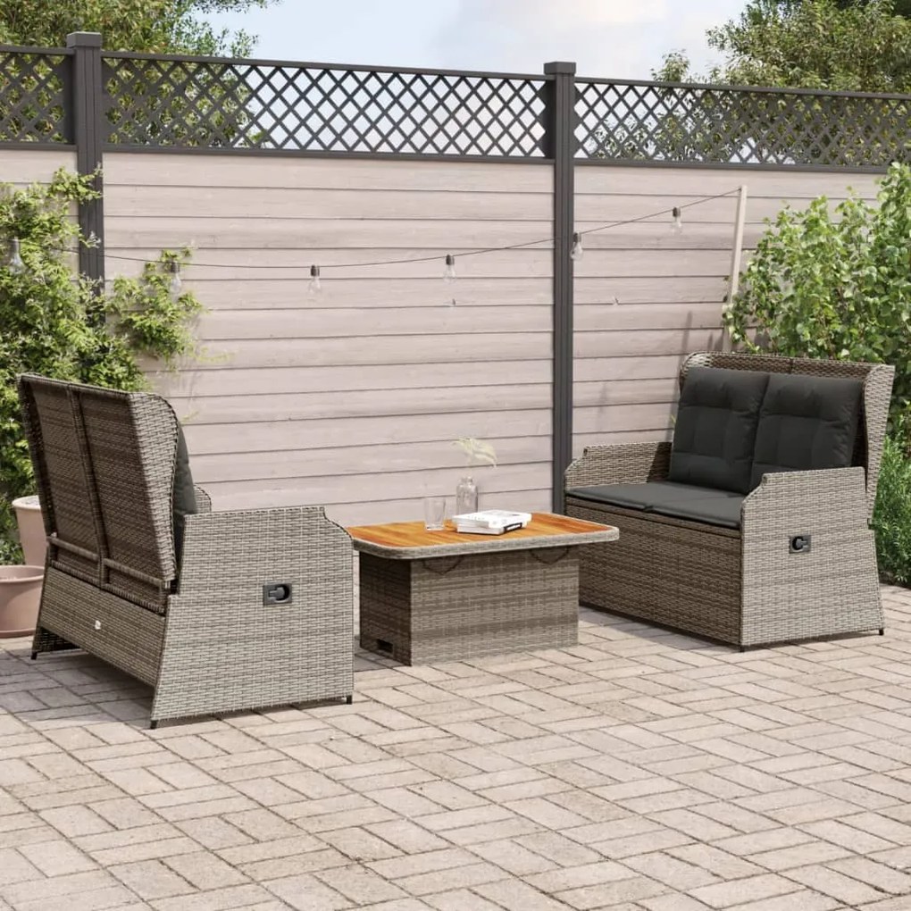 vidaXL 3 pcs conjunto lounge de jardim c/ almofadões vime PE cinzento