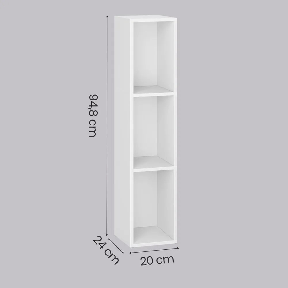 Estante com 3 prateleiras aberta 24 x 20 x 94,8 cm, estante para a sala de estar Branca