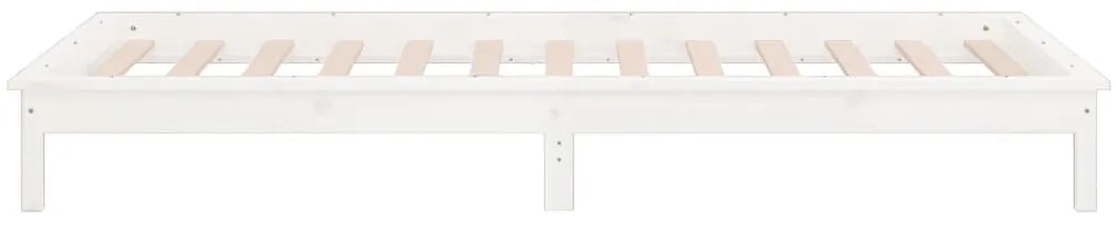 Estrutura de cama c/ luzes LEDs 100x200cm madeira maciça branco