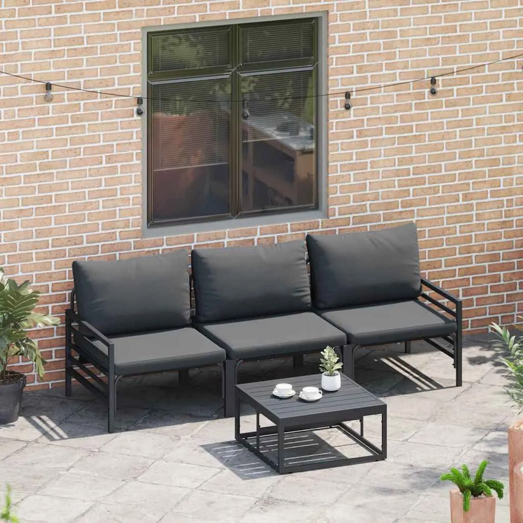 Conjunto de Sofá de Jardim 4 pcs Cinzento-escuro Aço