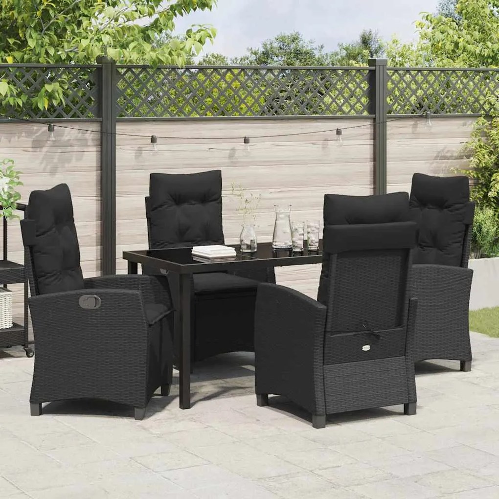 Conjunto de Jantar de Jardim com 5 Peças e Almofadas - Rattan Preto e
