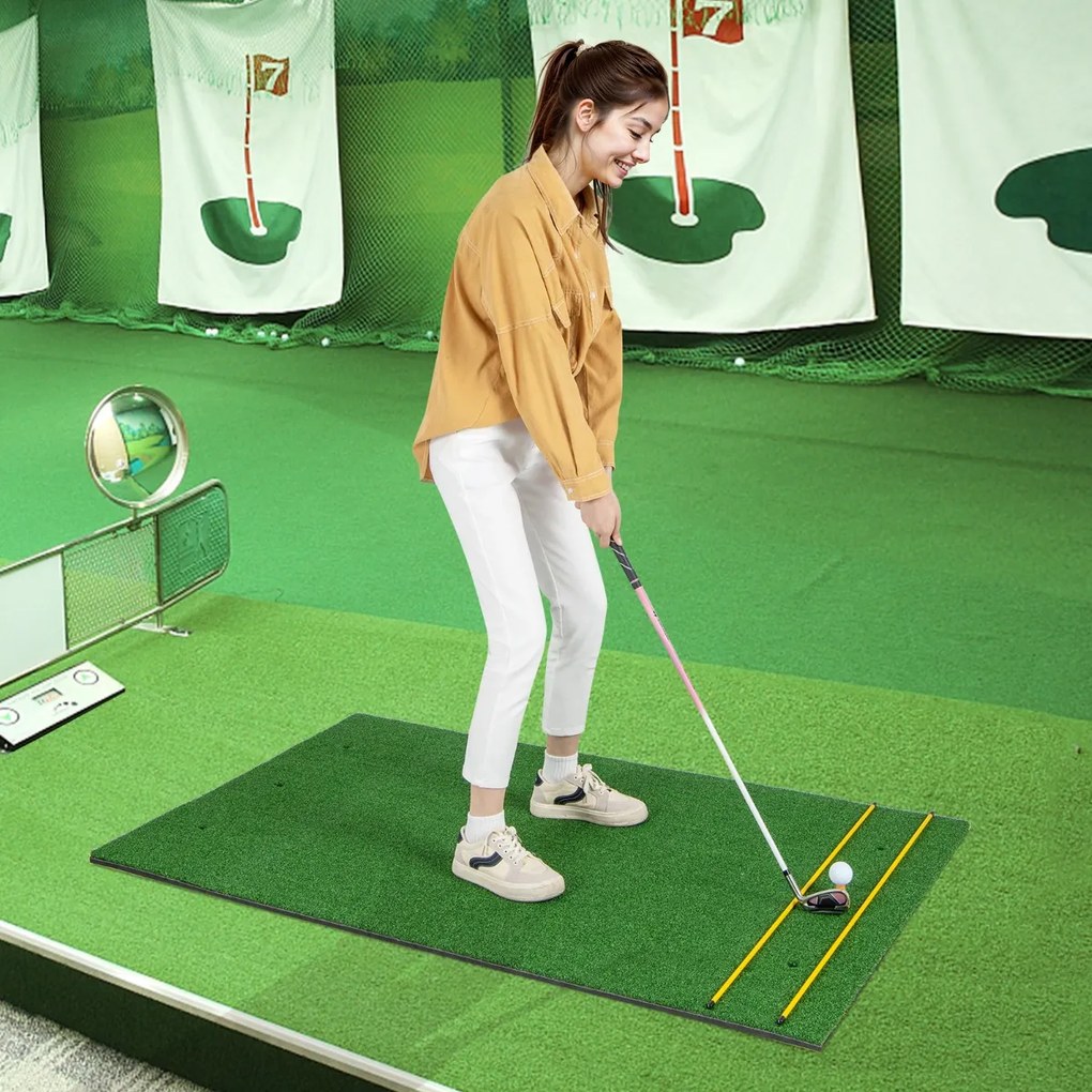 Tapete de grama sintética para prática de golfe em ambientes internos e externos. Inclui 2 tees de borracha e 2 tacos de alinhamento - 32 mm.