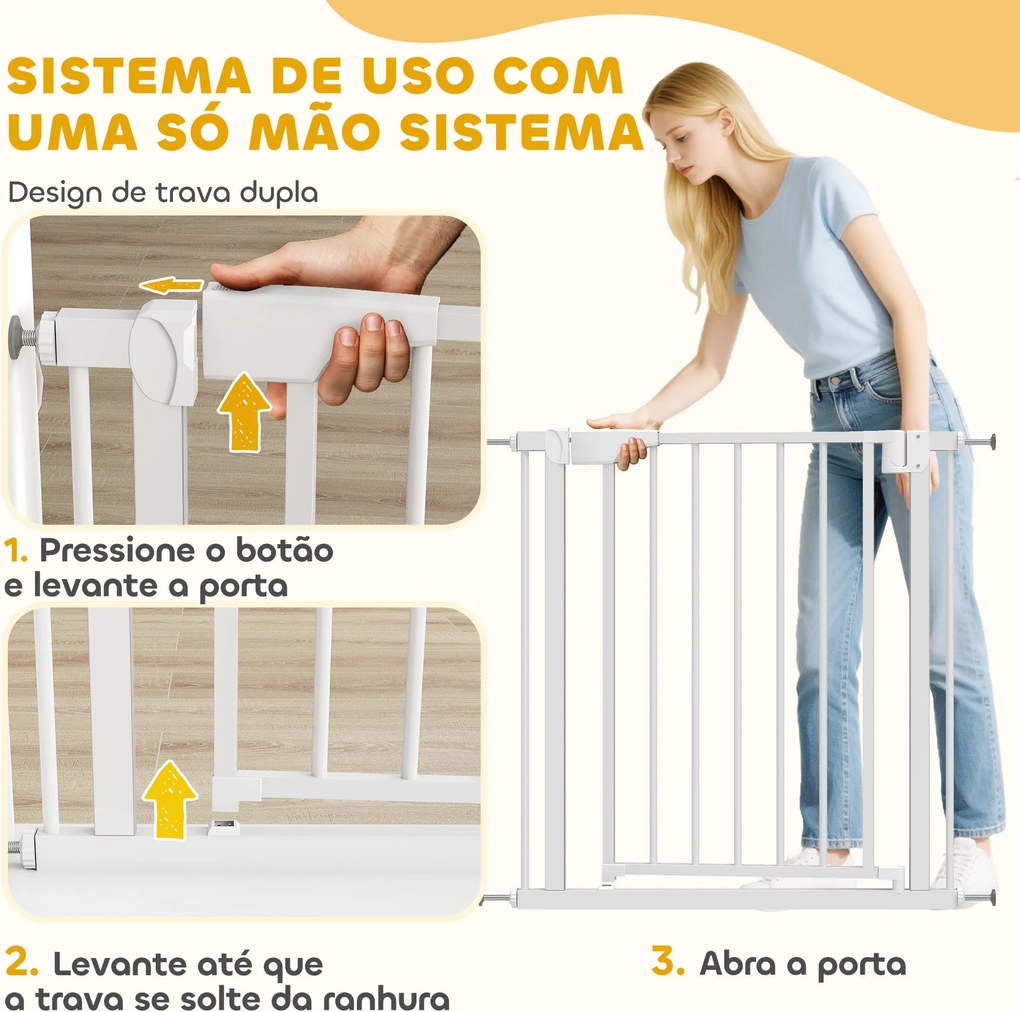 Barreira de Segurança para Crianças e Cães Largura 76-82 cm Duplo Fecho Automático Abertura em Dois Sentidos Branco