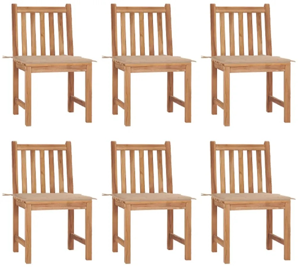 vidaXL Cadeiras de jardim 6 pcs c/ almofadões madeira de teca maciça