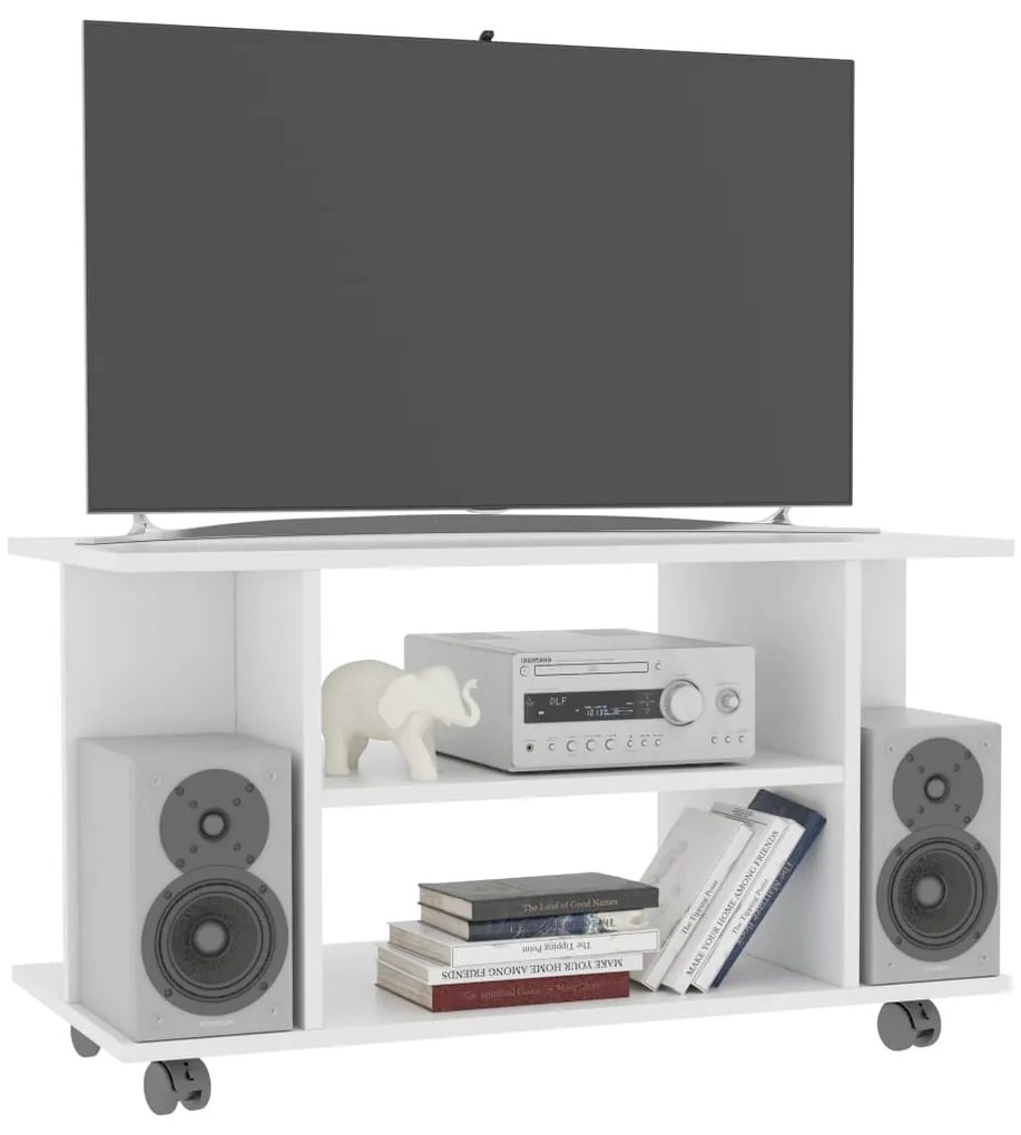 Móvel de TV com rodas 80x40x45 cm deriv.madeira branco