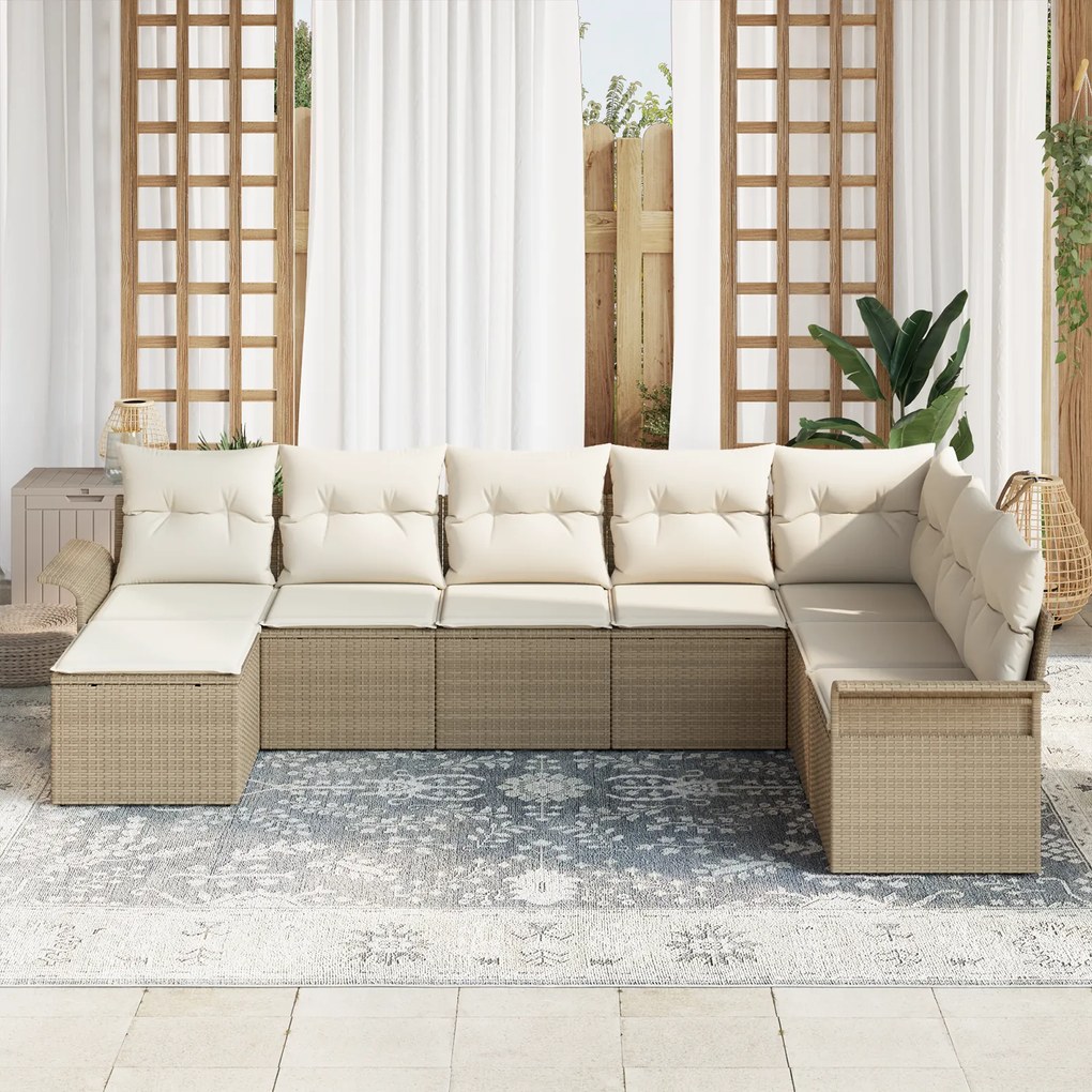 Conjunto de Sofá de Jardim de 8 Peças com Almofadas em Vime Bege