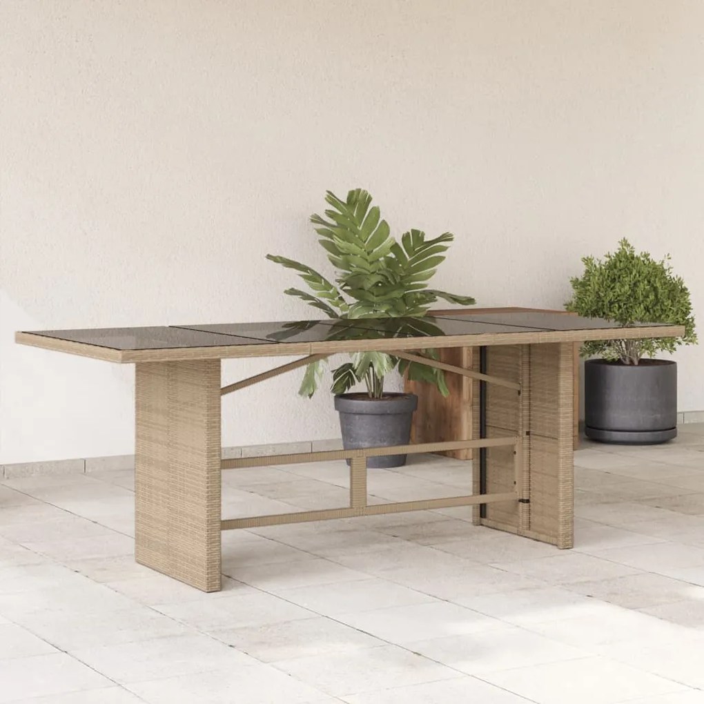 vidaXL Mesa de jardim com tampo de vidro 190x80x74 cm vime PE bege