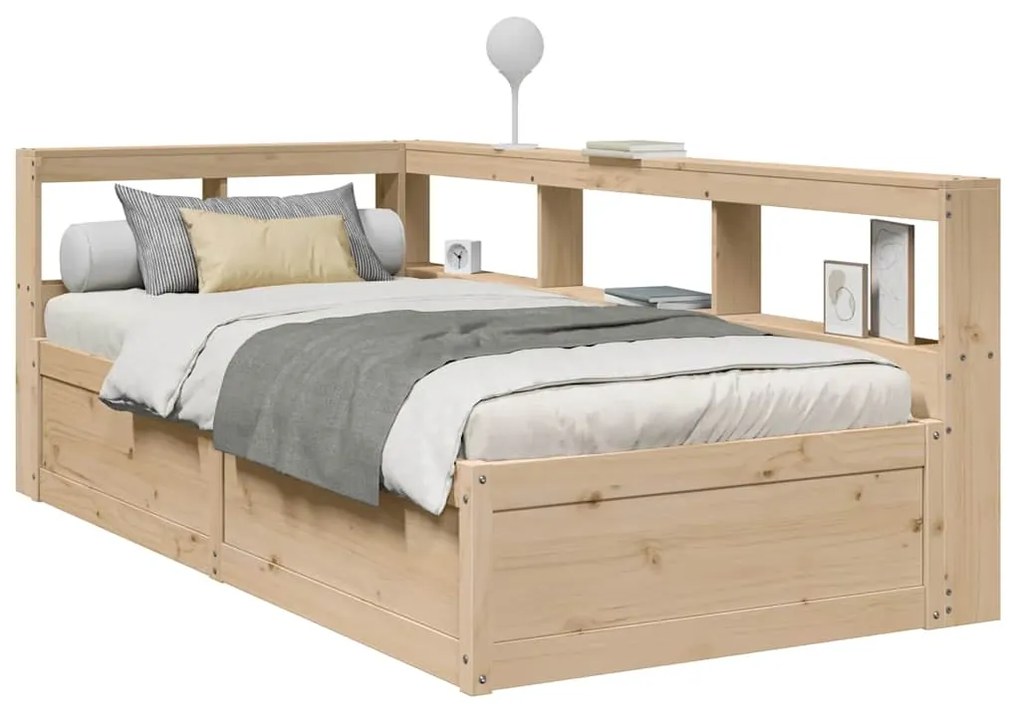 vidaXL Cama com estante sem colchão 90x200 cm pinho maciço