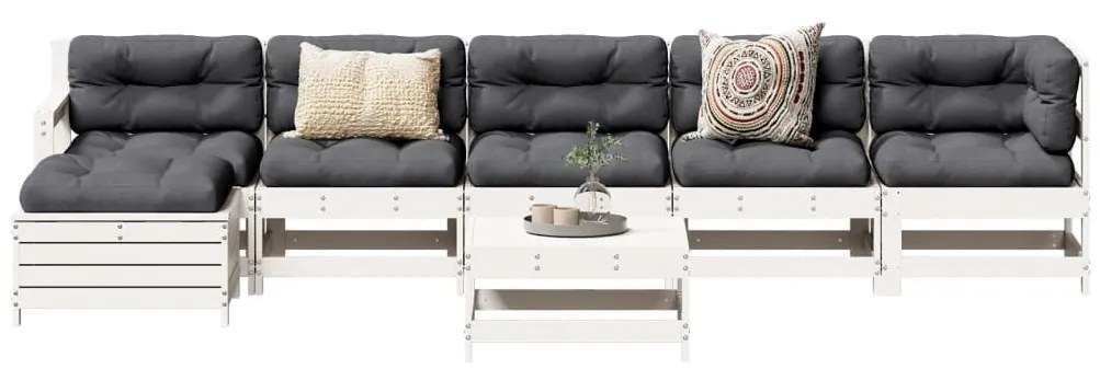 vidaXL 7 pcs conjunto lounge de jardim pinho maciço branco