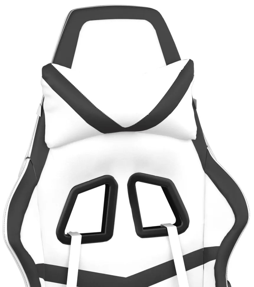 Cadeira gaming c/ apoio p/ pés couro artificial preto e branco