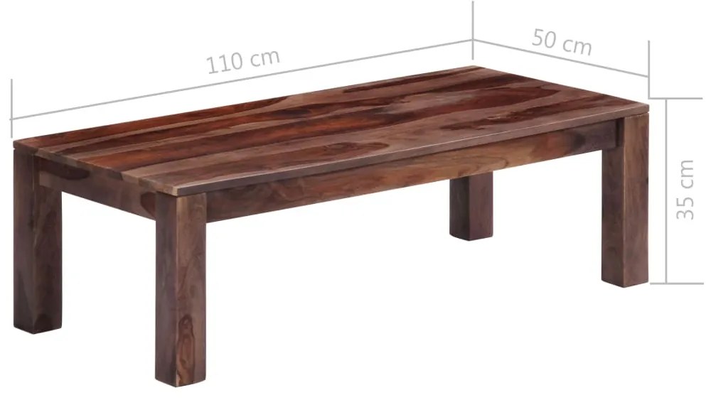 Mesa de centro 110x50x35 cm madeira de sheesham maciça cinzento