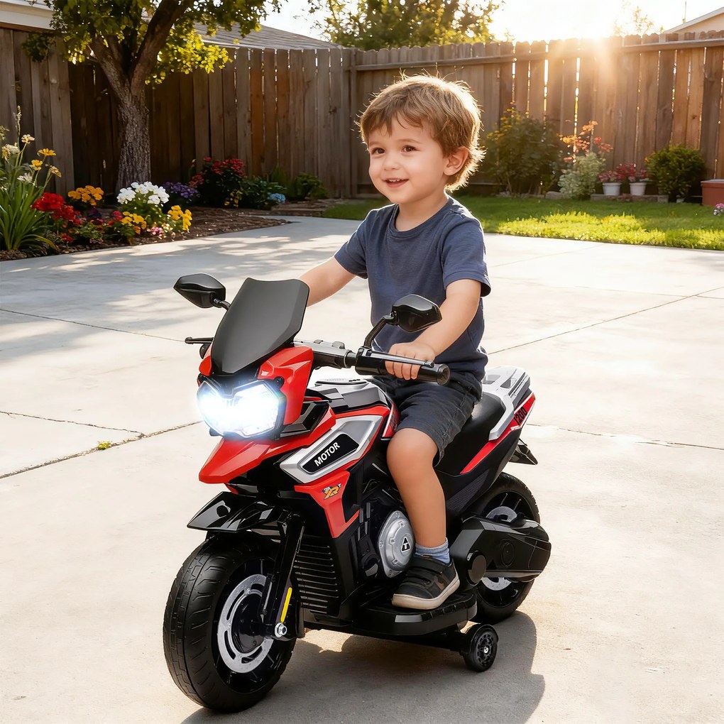 Moto Elétrica Infantil 6 V para crianças 18 a 36 meses, 85,5 x 44,5 x 56 cm, Rodas de Aprendizagem, Vermelho