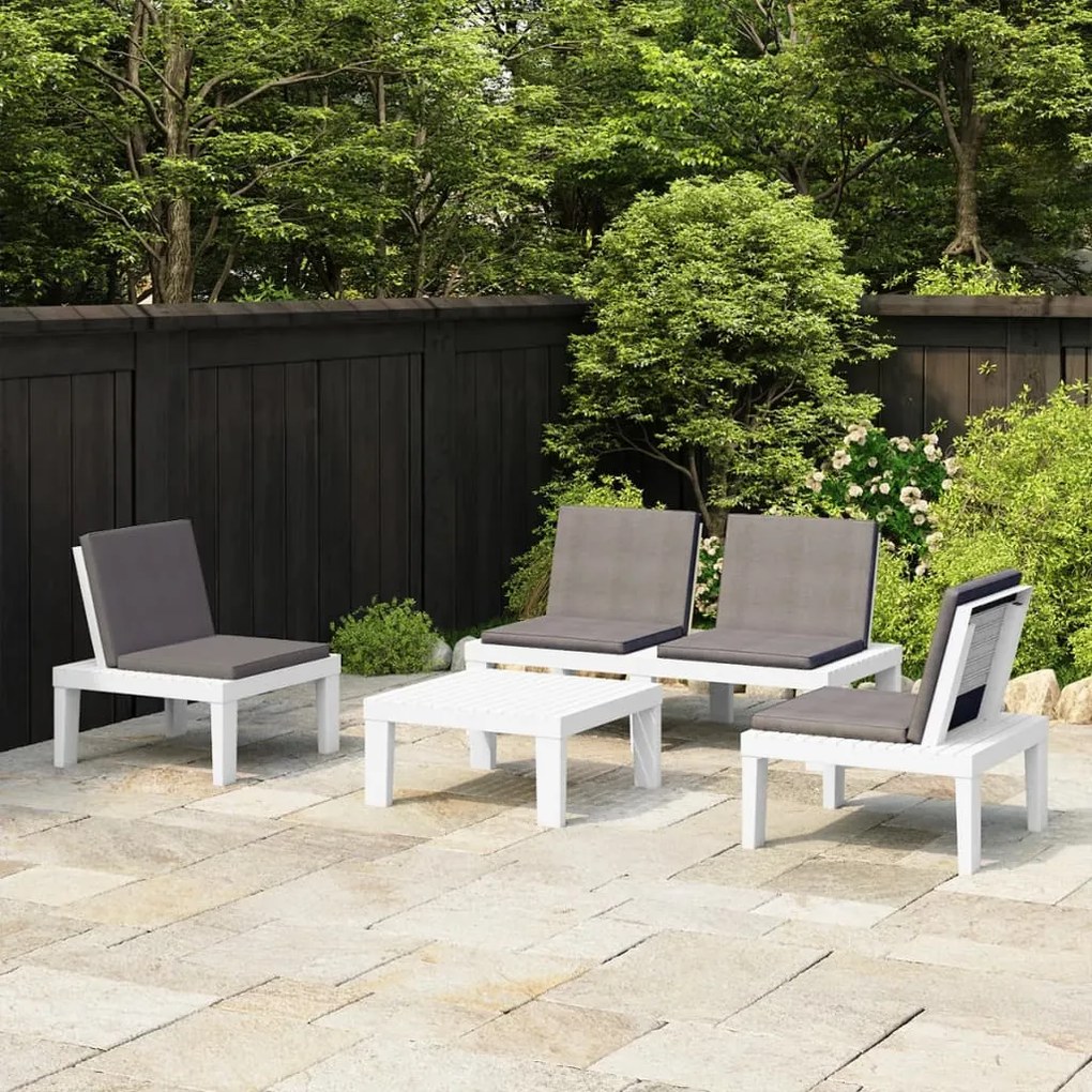 vidaXL 4 pcs conjunto lounge de jardim com almofadões plástico branco