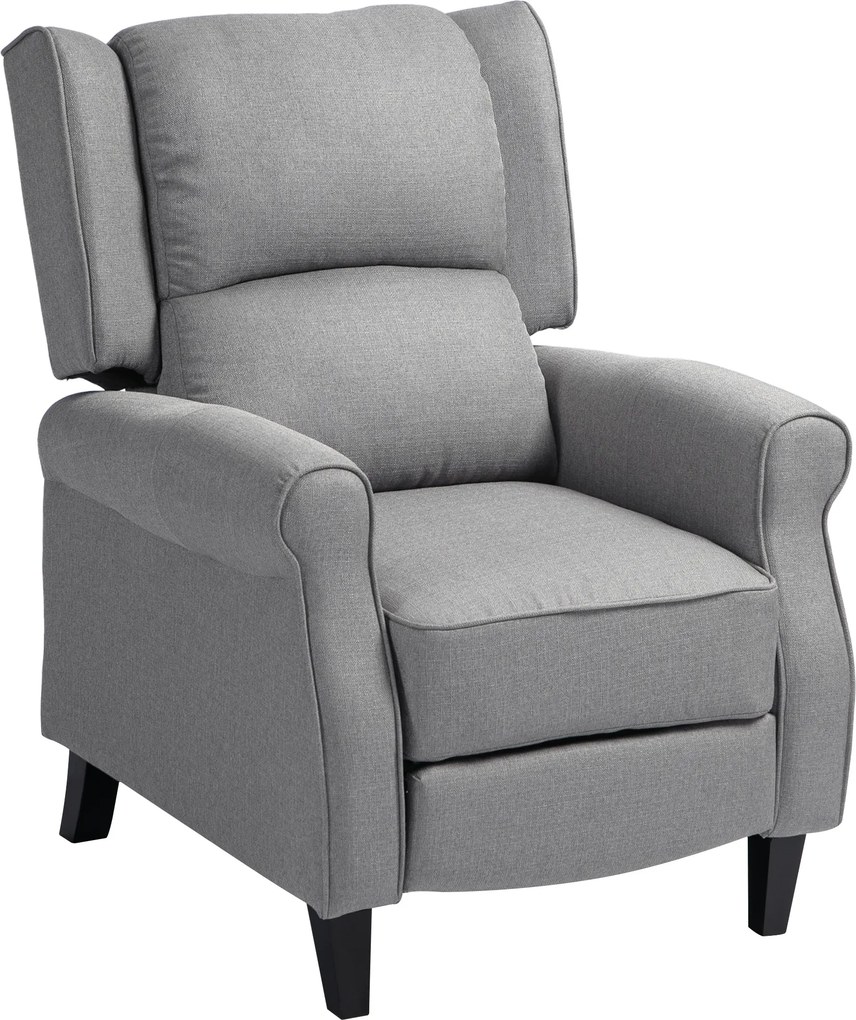 HOMCOM HOMOM Poltrona Reclinável Poltrona Relax com Reclinação Manual até 160° e Apoio para os Pés Retráteis 77x88x102 cm Cinza | Aosom Portugal