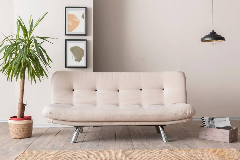 Sofá-Cama de 3 Lugares Misa – Creme – 52x175x40 cm