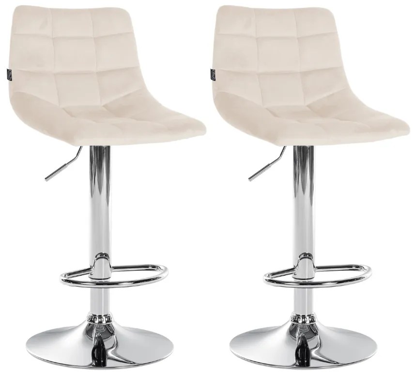 Conjunto de 2 bancos de bar Jerry em veludo com estrutura cromada 87-108,5 x 43 x 46,5 cm Creme