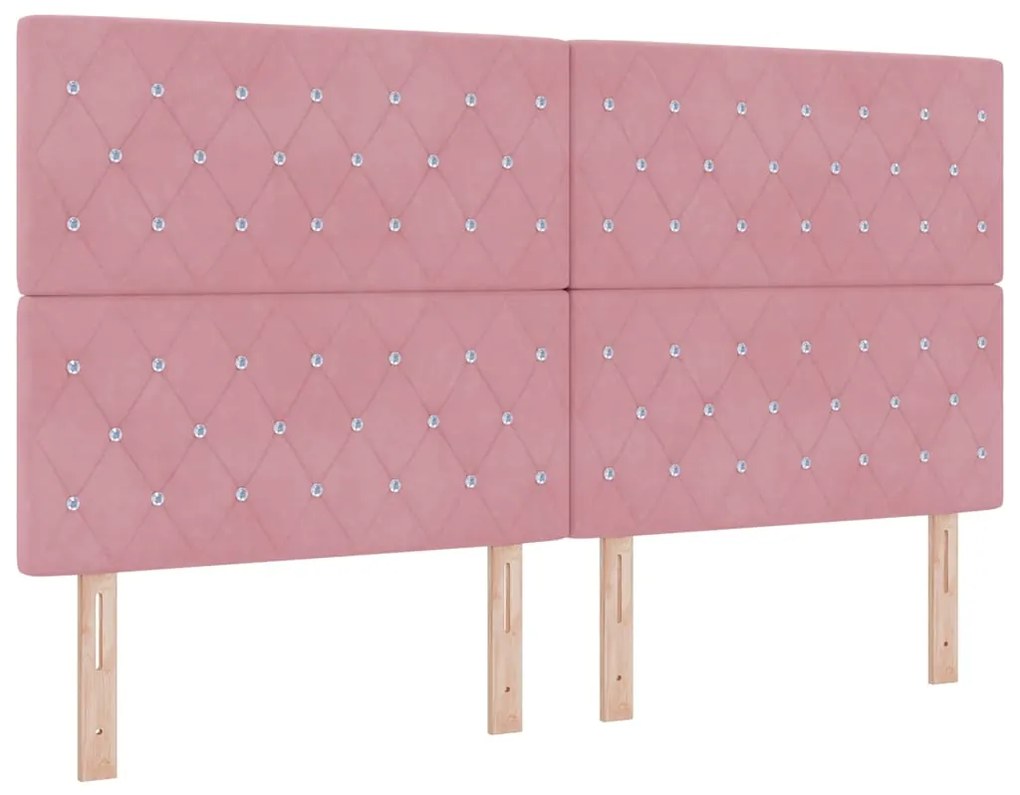 Cabeceira com Botões de Cristal Estofada em Veludo Rosa de 180 cm
